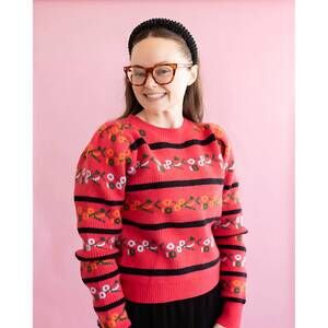 NEW &MERCI women's field of love sweater in pink multi